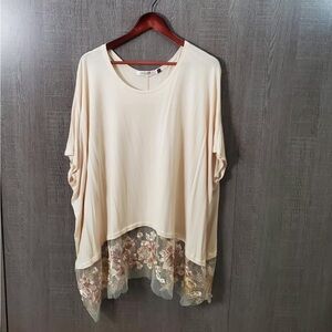 Origami Cream Embroidered Hem Rhinestones Tunic One Size
